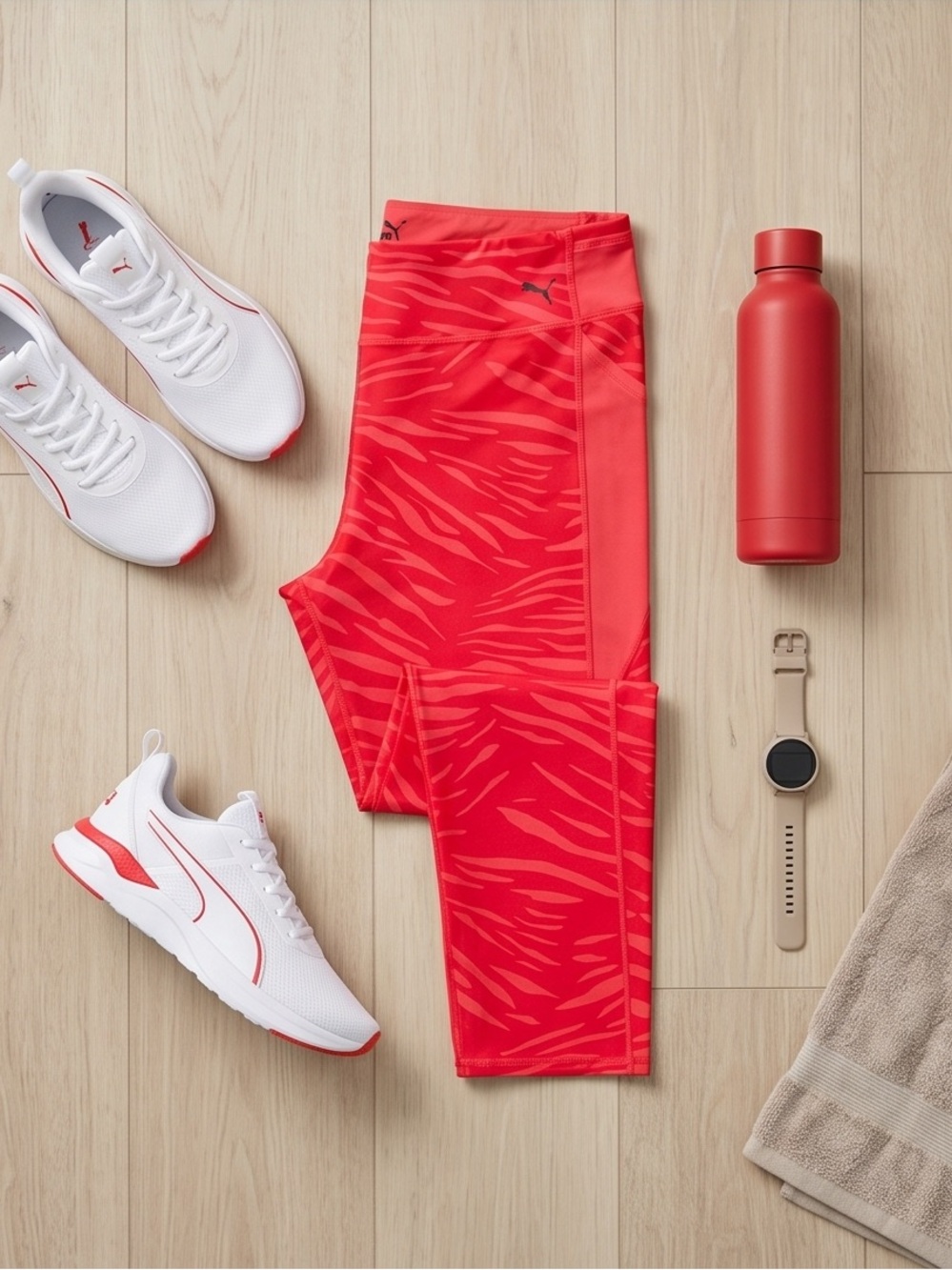 PUMA 2X Neon Pink Zebra Print Capri Leggings Side Pocket Reflective Activewear - Picture 2 of 11